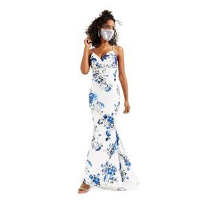 TEEZE ME Womens Mermaid Full-Length Dress White Spaghetti Strap Formal Juniors 0